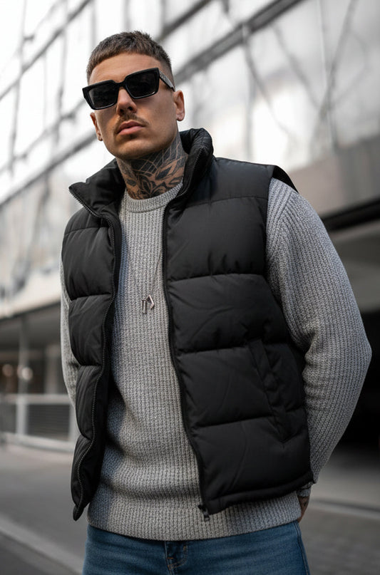 Z-A-R-A Puffer Jacket (Half Sleeves) - Black