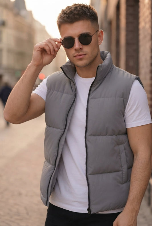 Z-A-R-A Puffer Jacket (Half Sleeves) - Silver