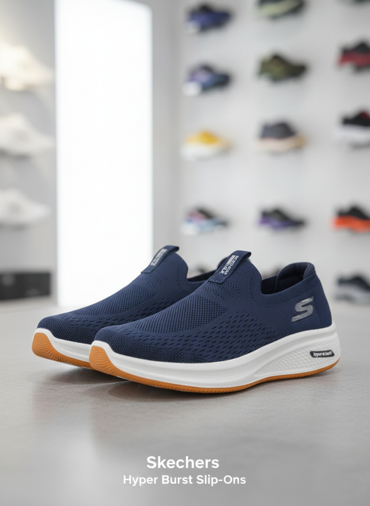 Skechers Hyper Burst Slip-Ons in Navy