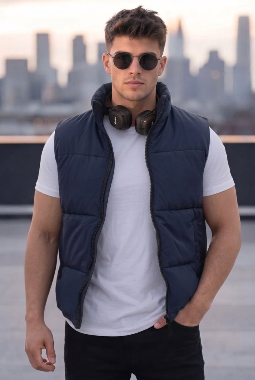 Z-A-R-A Puffer Jacket (Half Sleeves) - Navy Blue