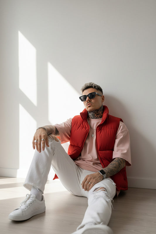 Z-A-R-A Puffer Jacket (Half Sleeves) - Red