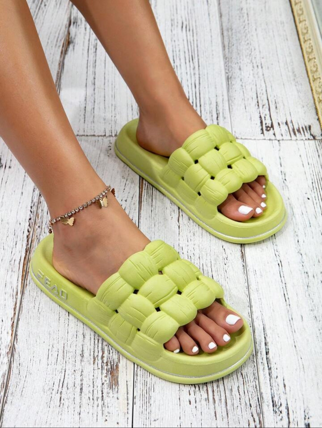 Puffy Soft Sole Slippers - LIGHT GREEN