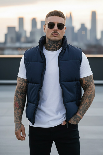 Z-A-R-A Puffer Jacket (Half Sleeves) - Navy Blue