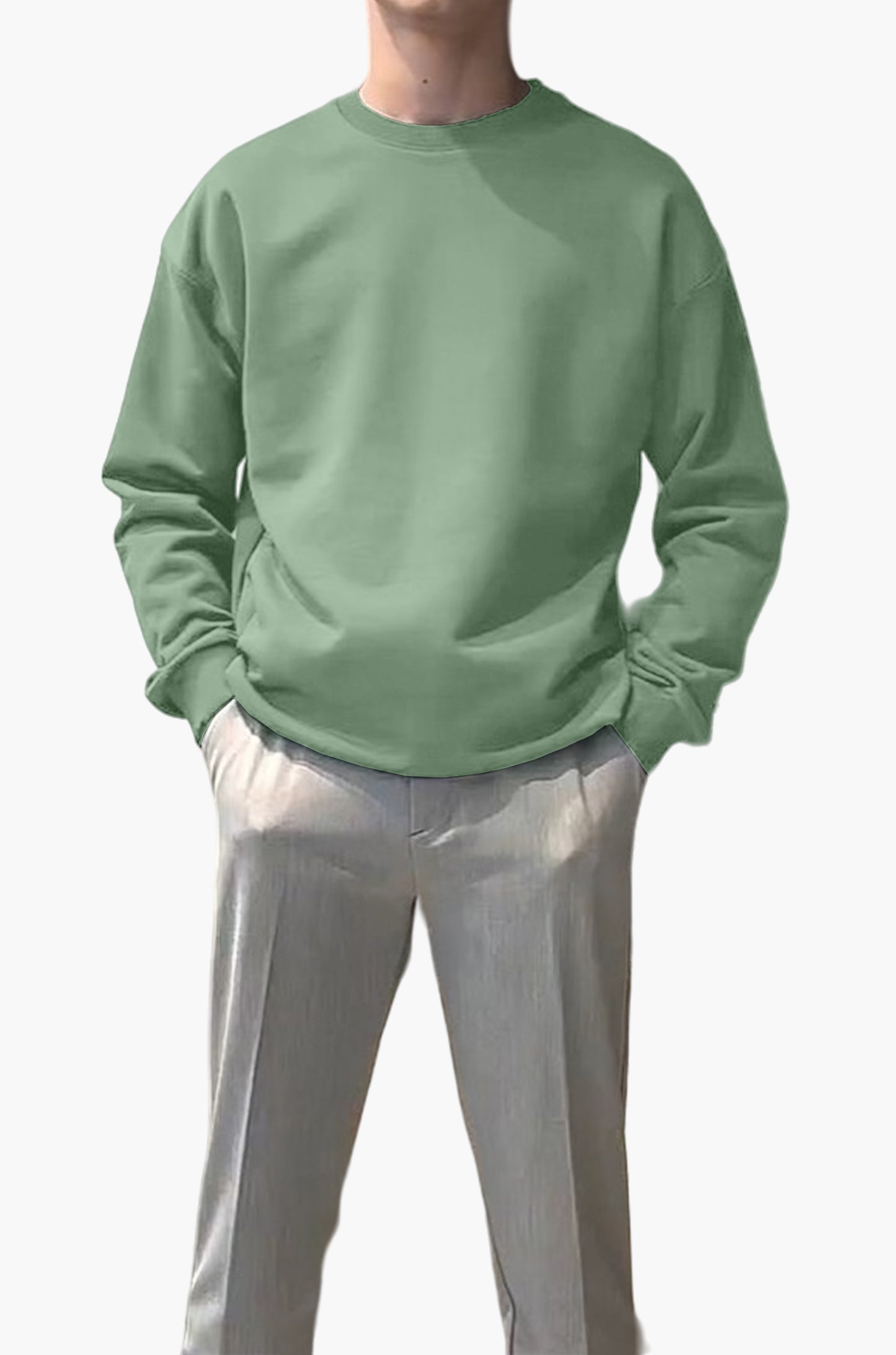 Premium Baggy Drop Shoulder Sweatshirt in Off-White in Light Green