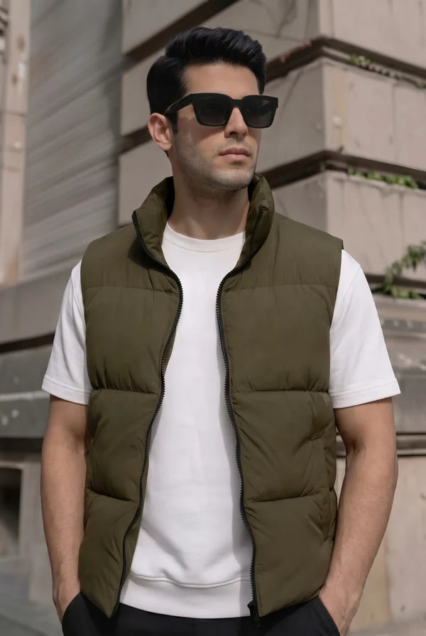 Z-A-R-A Puffer Jacket (Half Sleeves) - Green